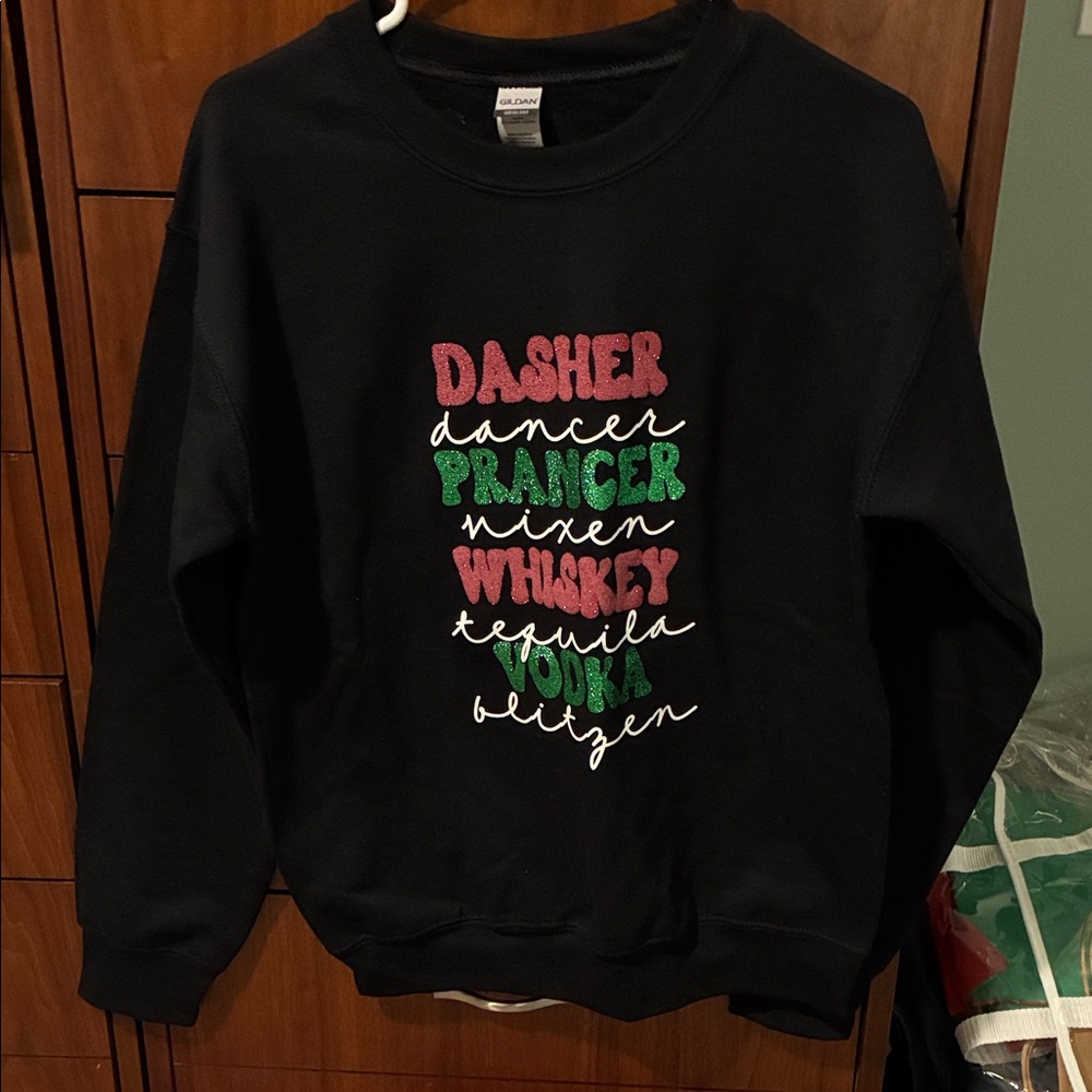 Gildan Black Sweatshirt with Festive Red and Green Text